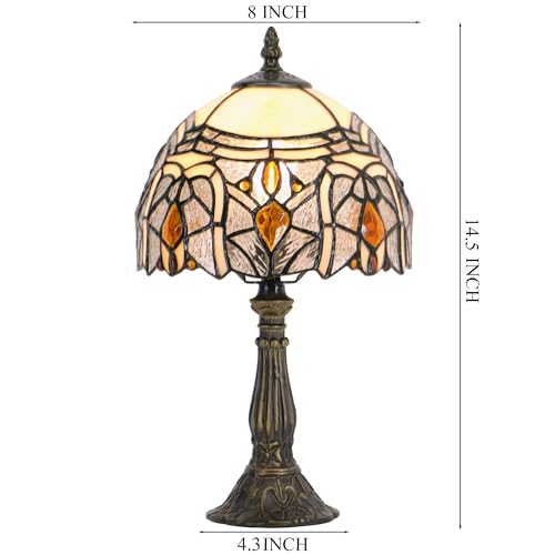 Tiffany Stained Glass Bedside Table Lamp 14.5-inch Accent Light with Antique Bronze Base