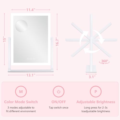 White Lighted Vanity Mirror 16.7x13.2 inch with 3 Color Modes & Dimmable Lights