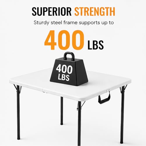 FurniEdge 36-Inch Portable Folding Table - Heavy Duty Plastic with Steel Legs, Supports 300lbs, Indoor & Outdoor Use, White