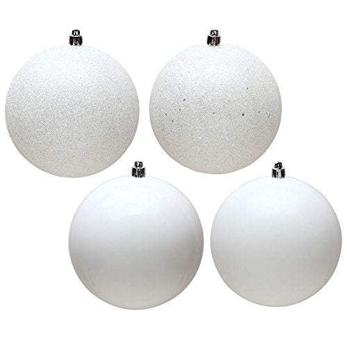 Vickerman 8" White 4-Finish Ball Ornament Set. Includes 4 Ornaments per Box.