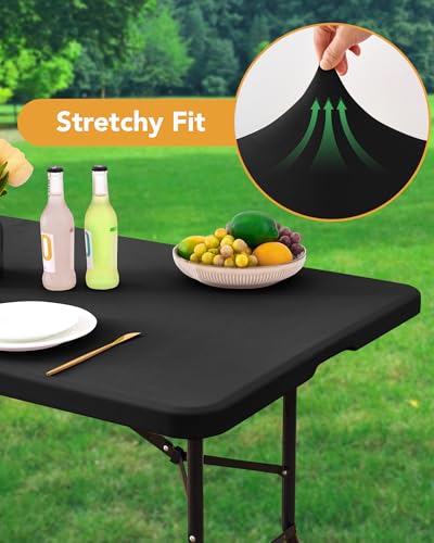 KeyWave 6 Pack Black Fitted Elastic Rectangle Tablecloth 6ft for Dining & Events