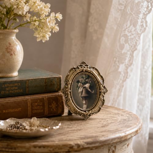 Small Christmas Bell Bow Vintage Oval Picture Frame 3.9x4.7in