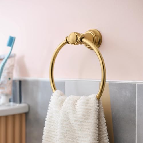 Brushed Gold Bathroom Towel Ring - Wall Mounted Hand Towel Holder