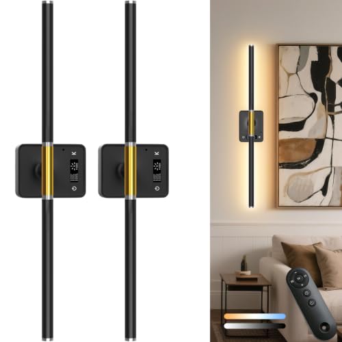 Black Gold Wall Sconce Set of 2 - Detachable Battery, 28.8 Inch, Adjustable