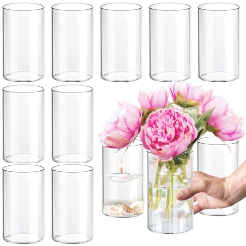 Etolies Smooth Glass Cylinder Vases Set of 12 - 6 Inch Clear Floral & Candle Holders