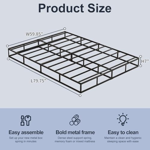 Arhomefurni 7 Inch Queen Metal Box Spring Foundation - Noise-Free, Easy Assembly