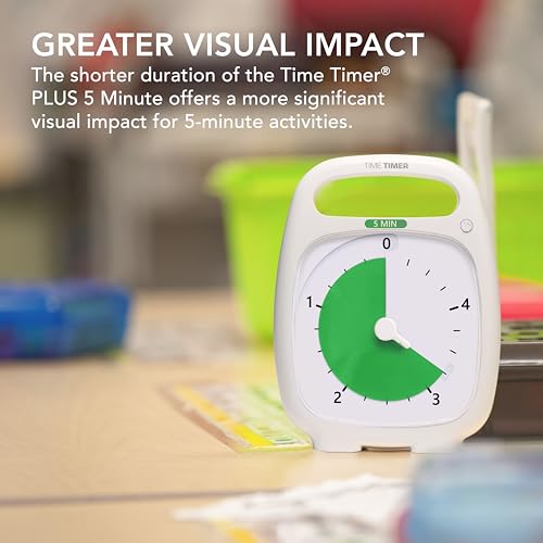 5-Minute Visual Timer for Desk - Silent Countdown Timer with Handle, Classroom & Office Use - White 5-1/2 x 7 in