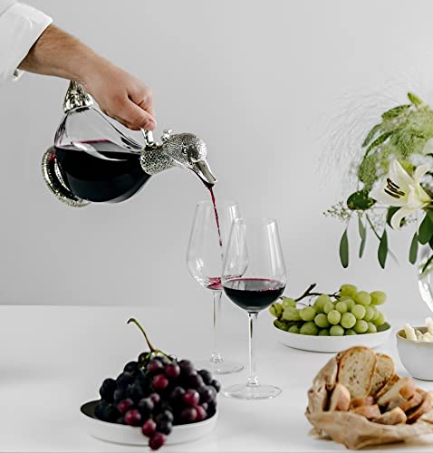 Rigeli Silverplated Duck Decanter 750ml Wine Carafe with Handle - Elegant Gift for Men & Women