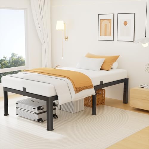 Twin Metal Bed Frame 14 Inch with Rounded Corners & Mattress Stopper - Heavy Duty Steel