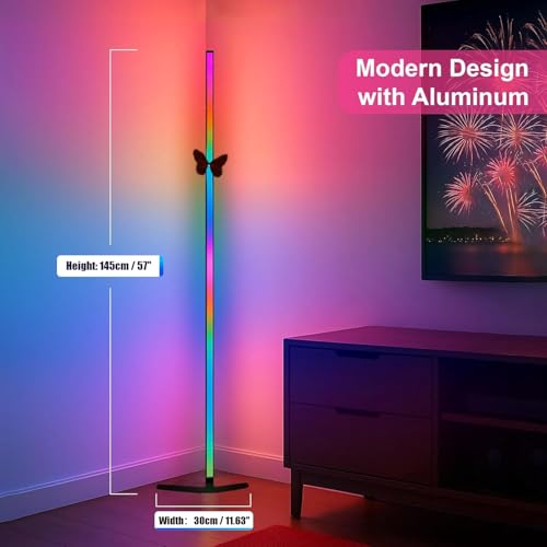 RGB Corner Floor Lamp 57 Inch Tall with App Control - Modern Mood Lighting