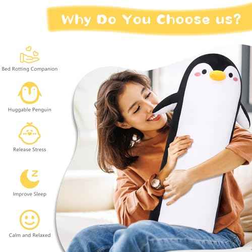 Long Penguin Plush Pillow, 33.5¡± Black Penguin Stuffed Animal, Cute Cartoon Sleeping Plushy, Soft Cuddly Hugging Plush Toys Kawaii Body Pillow, Sweet Gift at Birthday
