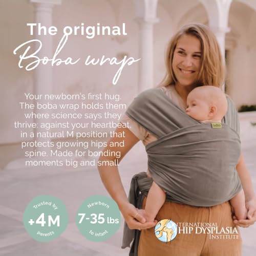 Baby Wrap Carrier - Stretch Cotton Newborn Sling Grey - Ergonomic & Hip-Healthy
