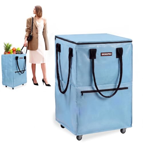 Dusty Blue WORKPRO Large 36-Gallon Rolling Grocery Bag with 5 Wheels