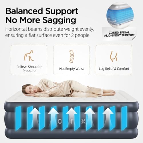 Queen Air Mattress with Built-in Pump - Twilight Blue, 18 Inch Elevated, Puncture-Resistant PVC