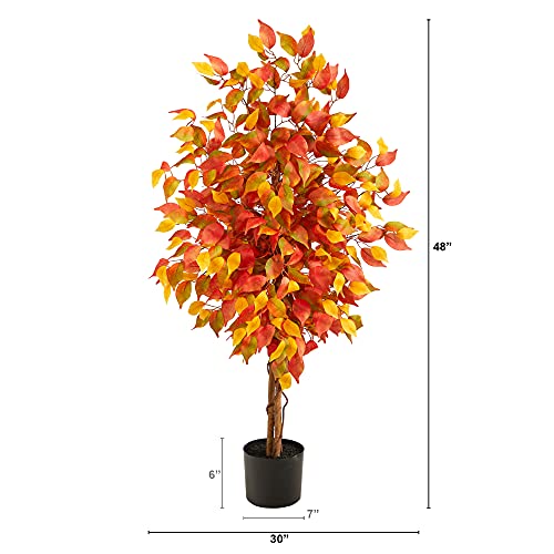 4ft Artificial Autumn Ficus Tree with Pot - Fall Home Decor