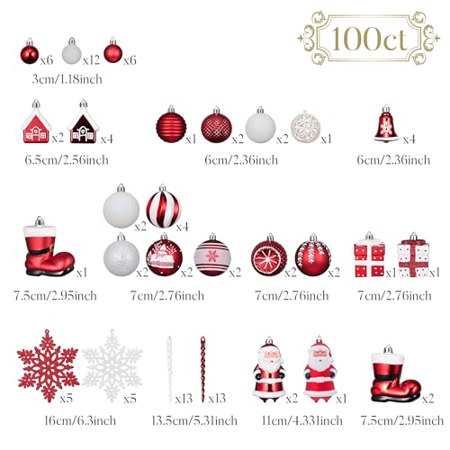Valery Madelyn 100ct Red & White Shatterproof Christmas Ornaments Set