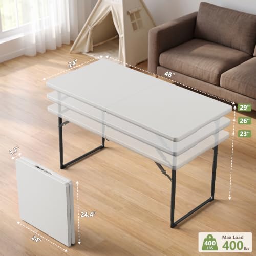 White 4FT Folding Tables 2 Pack with Adjustable Height & Carry Handles
