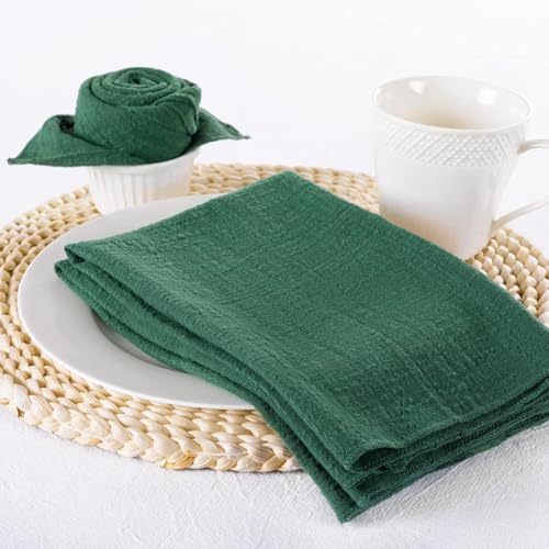 Emerald Green Cotton Linen Cloth Napkins Set of 10, 16.5" x 16.5" - MLMW