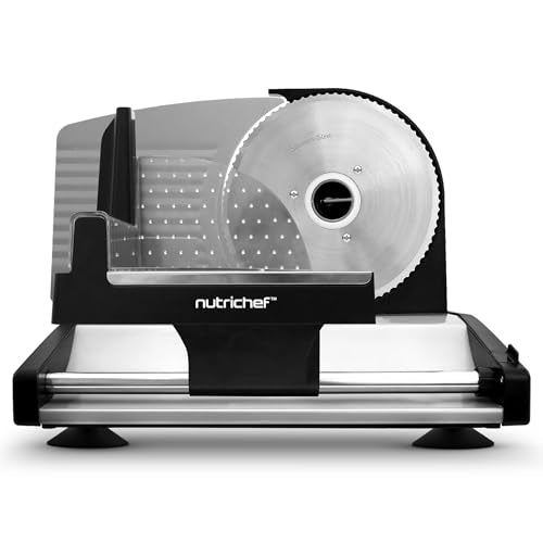 NutriChef Electric Meat Slicer 200W with Adjustable Thickness, Stainless Steel Blade