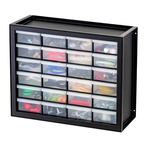 24-Drawer Plastic Storage Cabinet - Black, Multi-Purpose Organizer for Garage, Classroom, or Workshop - Made in USA