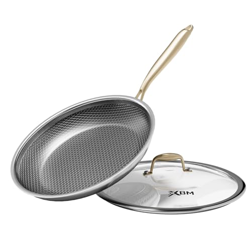 10-Inch Nonstick Frying Pan with Lid - Honeycomb Surface, PFAS-Free, All Cooktops - Gold