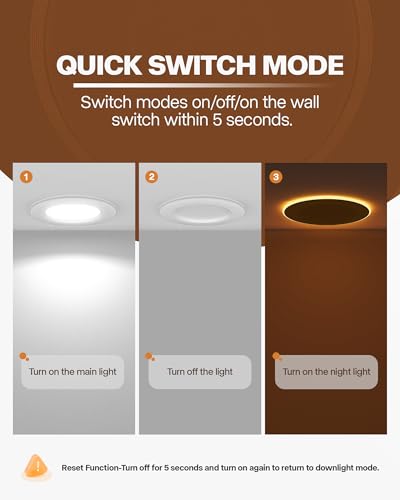 POWERASIA 12 Pack 6 Inch Recessed LED Lights with Night Light, CCT Dimmable, 2700-6000K, Easy Install