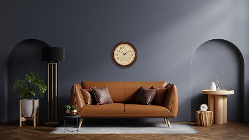 Large Bulova Atomic Time 2 Wall Clock - 12.4" Classic Wooden Frame, Auto Time Set