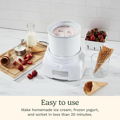 Cuisinart 1.5 Qt Ice Cream Maker Machine White - Fast Frozen Treats in 20 Minutes