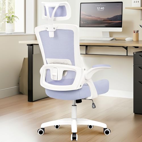 Office Desk Chair with Mesh Back and Flip-Up Armrests - Purple, Ergonomic
