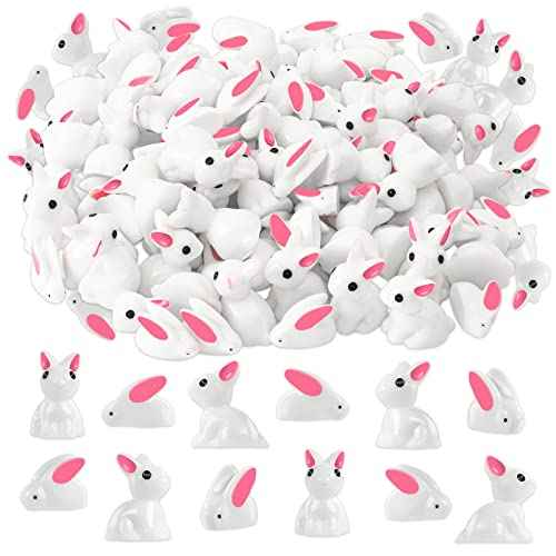 Miniature Rabbit Figurines, 100Pcs Mini Resin Bunny Animals Toy, Miniature Rabbit for Landscape Ornaments Garden Decor Potted Plant,Cake Topper Decoration