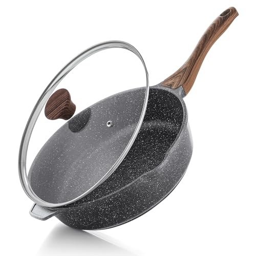 SENSARTE 12-inch Gray Nonstick Deep Frying Pan with Lid, Stay-Cool Handle, 5QT, Induction Safe