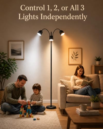 RUISHINE 1700K Ultra-Warm 3-Head Floor Lamp with Stepless Dimming & Remote