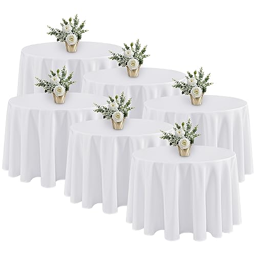 White Round Tablecloth 120 Inch Pack of 6 for 48-96 Inch Tables - Fitable
