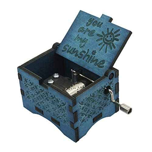 You are My Sunshine Wooden Music Boxes Laser Engraved Hand Crank Classical Wood Sunshine Musical Box Gifts for Birthday Christmas Valentine's Day (Blue Sunshine)