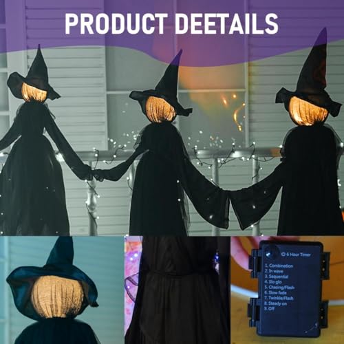 TW SHINE 5 FT Halloween Witches Outdoor Decorations Set of 3 Light Up Stakes