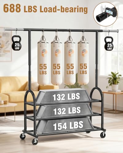 Heavy Duty Rolling Clothes Rack with 3 Shelves Black - Adjustable & Portable