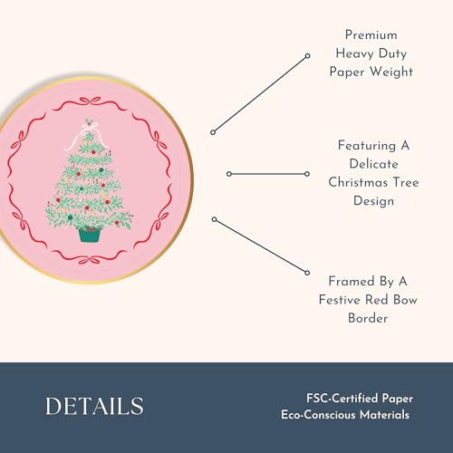 Bonjour Fete Pink Christmas Tree Plates, Dessert Size, 8 Pack, 8in