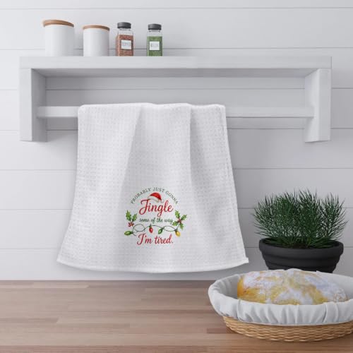 OHSUL Jingle Santa Hat Christmas Kitchen Dish Towels 16x24 Inch