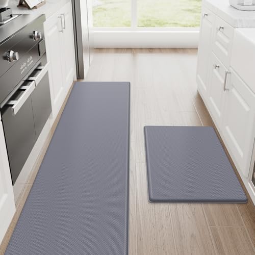 StepRite Kitchen Mats, 2PCS Kitchen Rugs, Cushioned Anti Fatigue Kitchen Mats for Floor, Non-Slip Standing Desk Mat, Waterproof Kitchen Rug Set for Kitchen, Floor, Office, 17.3"x30"+17.3"x47", Blue
