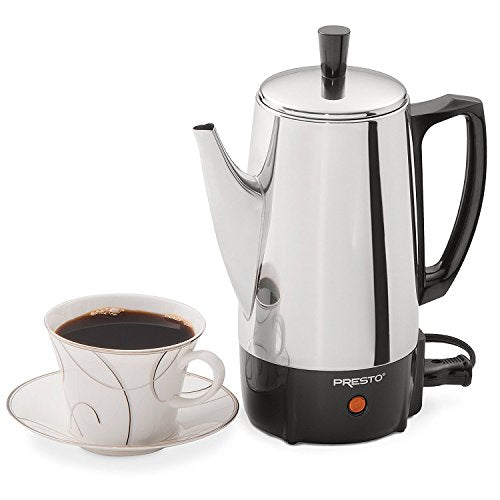 Presto 02822 Stainless Steel 6-Cup Electric Coffee Percolator - Fast Brewing, Compact Design