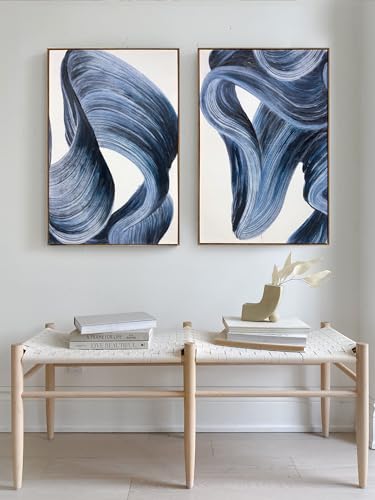 Cobalt Blue Modern Abstract Wall Art 24x36 Inches 2 Panels - Zessonic