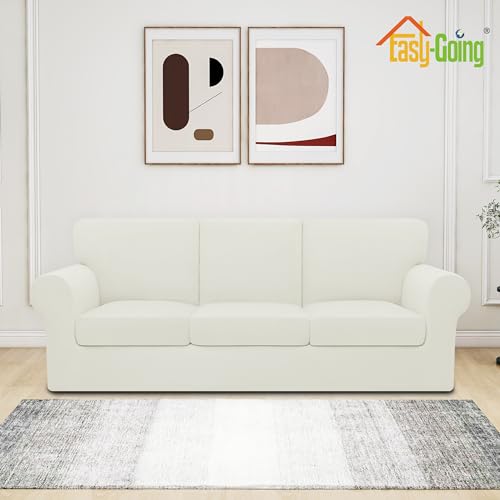 Stretch Sofa Couch Cover Set - Ivory, Large 7 Pieces - Easy-Going