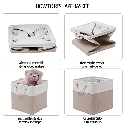 MidmmVick 11x11 Inch Collapsible Storage Bins, 6 Pack White & Beige