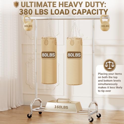 Heavy Duty 65" Metal Clothes Rack with Locking Wheels - Chrome Variation