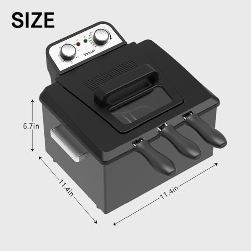 Vexon 1800W Large Electric Deep Fryer with 3 Baskets, View Window, Adjustable Temp, Black