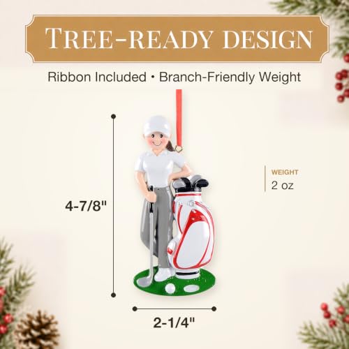 Female Golfer Christmas Tree Ornament 2026 with White Golf Bag and