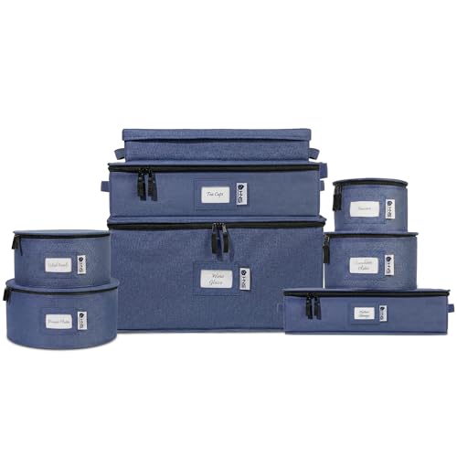 8-Piece Denim Blue Storage Hard Shell Containers Set for Moving & Organization - HOLDN’ STORAGE