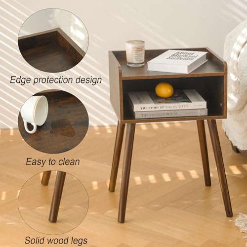 MaxSmeo Rustic Brown Nightstand - Mid Century Modern Side Table with Storage