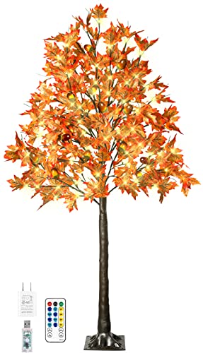 TiYiViRi 6FT 130 LED Lighted Maple Tree - Fall Autumn Decor with Remote & 8 Modes, Outdoor Indoor Halloween Thanksgiving