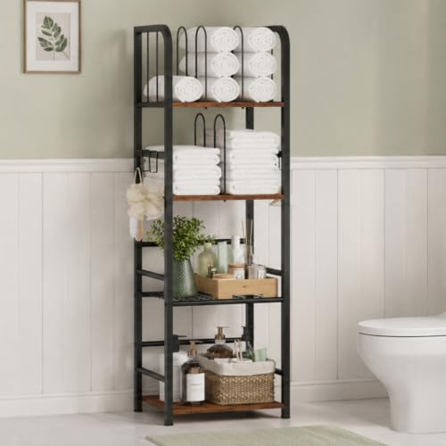 4-Tier Free Standing Towel Rack with Detachable M-Shaped Dividers - Bathroom & Pool Storage Organizer